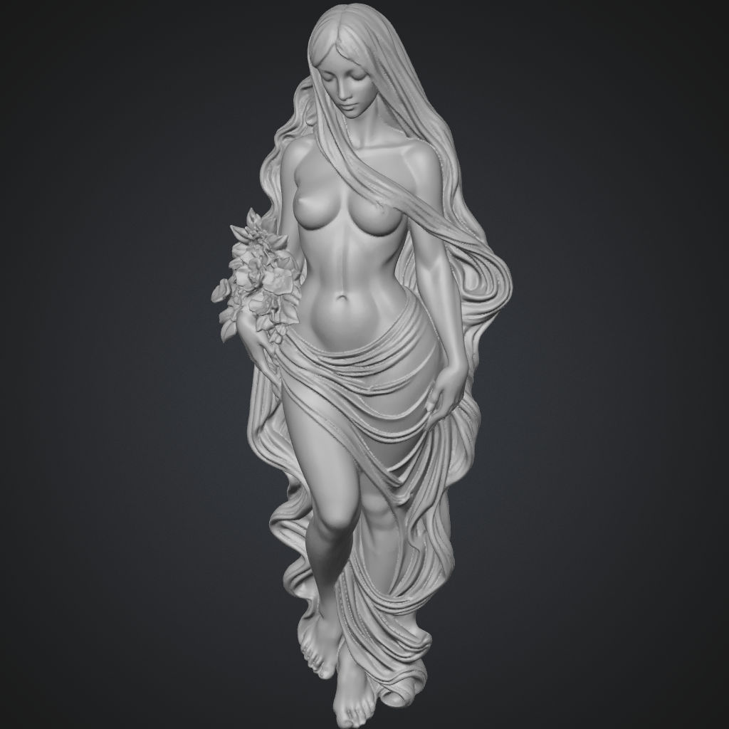 Serene Maiden with Flowers CNC STL file preview 2